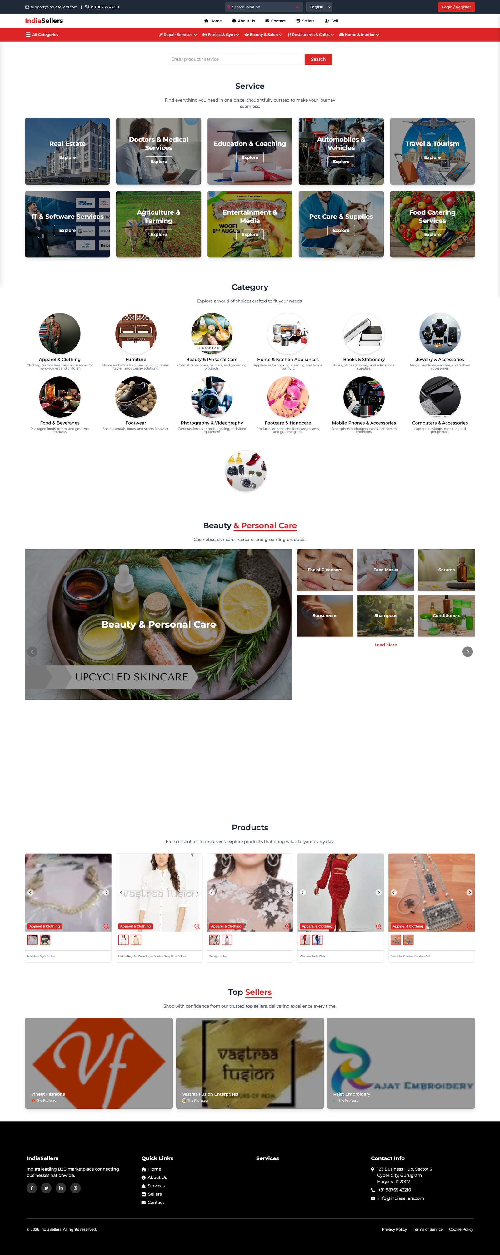 India Sellers B2B marketplace website screenshot